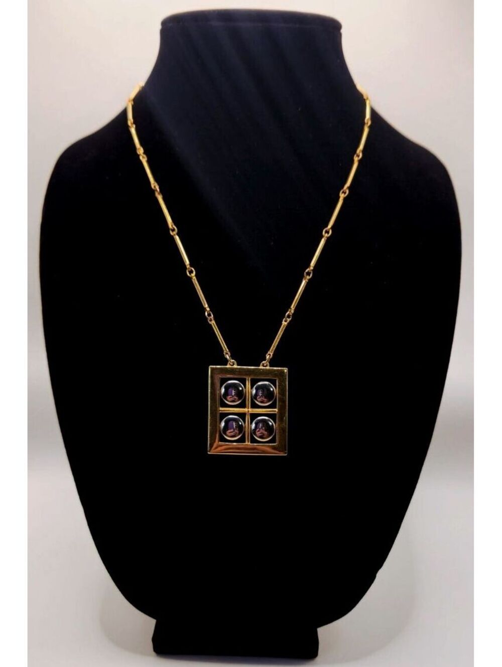 Vintage 1980s Artistry by Amway Modernist Two Tone Geometric Pendant Necklace